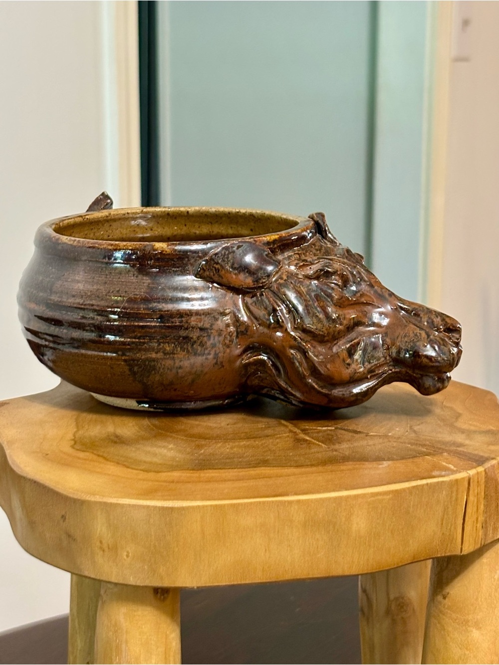 Zoomorphic Studio Pottery Hippo Bowl or Planter, trinket catch all unique art